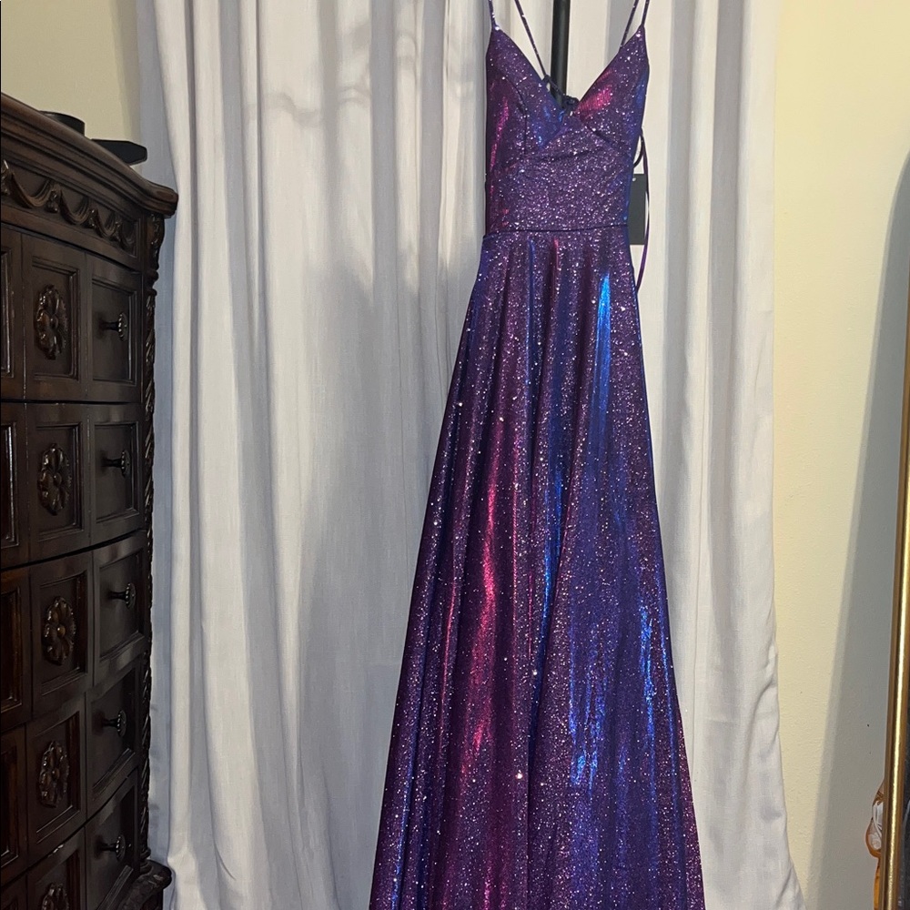 City Studio Purple Glitter Prom Formal Dress